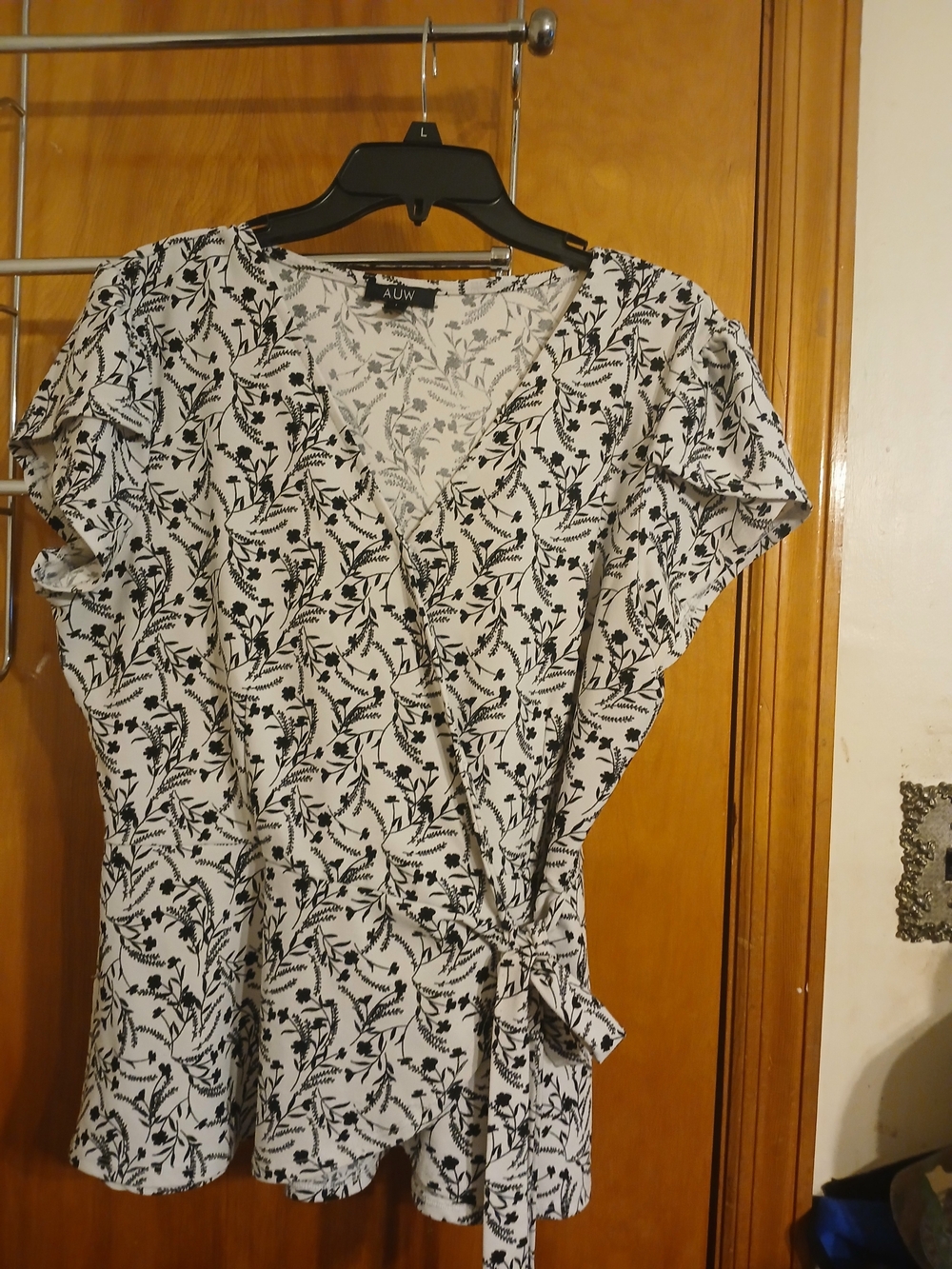 AUW Black & White Floral Wrap Top